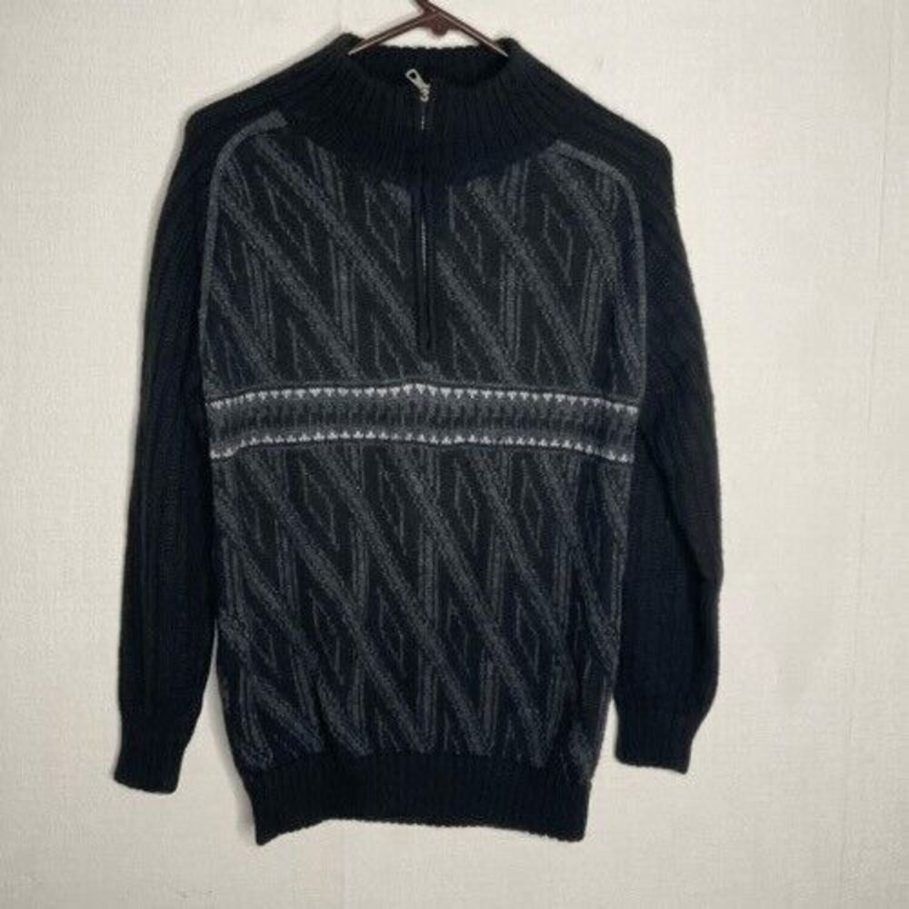 NWOT Alpaca Connection 1/2 Zip Sweater‎ Mens Size M Black Alpaca Wool Pullover